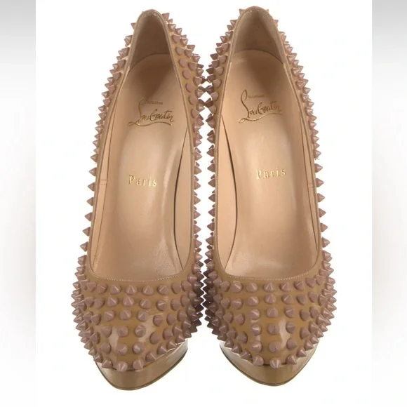 Christian Louboutin Tan Spiked Heels - Picture 1 of 7